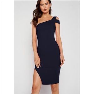 Likely navy dress